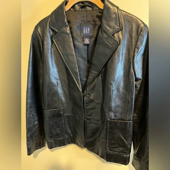 ジャケット・アウター old GAP leather jacket black 90s 00s Vtg GAP Men's Moto Jacket Y2K 2000s Black HEAVY LEATHER